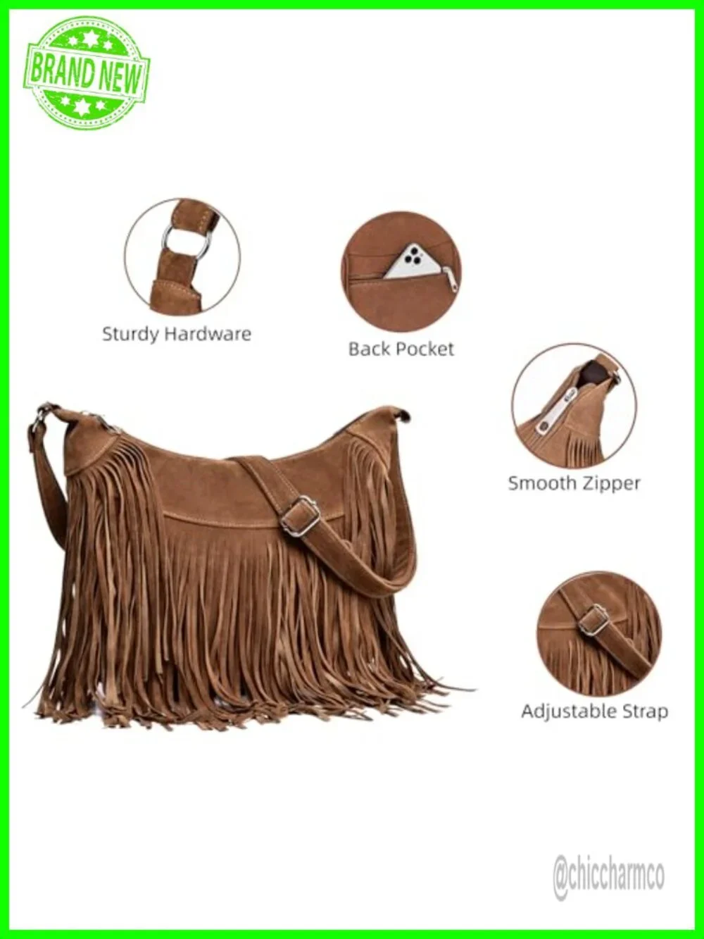Vintage Suede Fringe Hobo Bag Tassel Crossbody Shoulder Purse Western Cowgirl